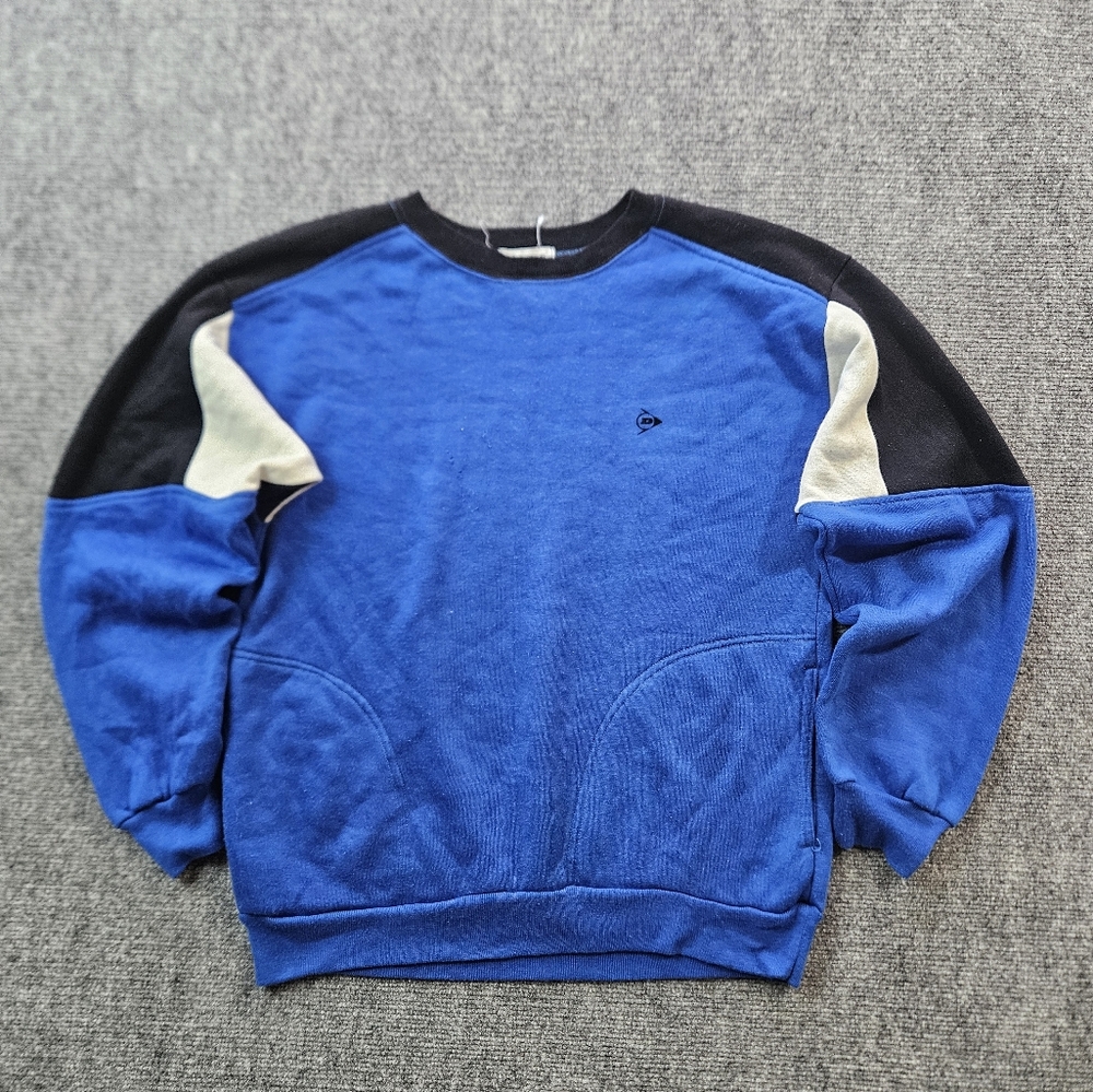 Vintage 80s 90s Dunlop Color Block Blue Black White Raglan Sweatshirt Medium M